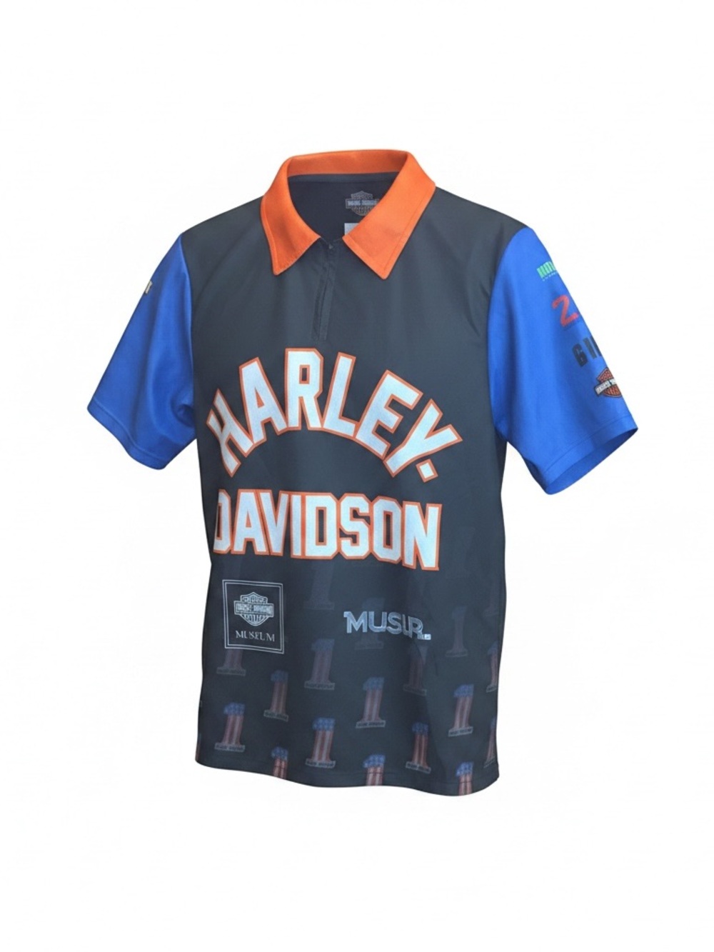 Harley-Davidson Black, Blue & Orange Men’s Polo with Bold Logo